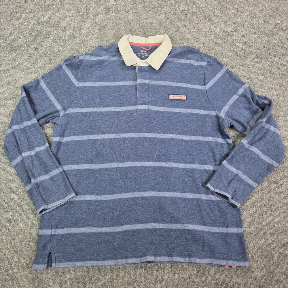 Vineyard Vines Polo Shirt Mens XL Blue Striped Long Sleeve Cotton Rugby Top